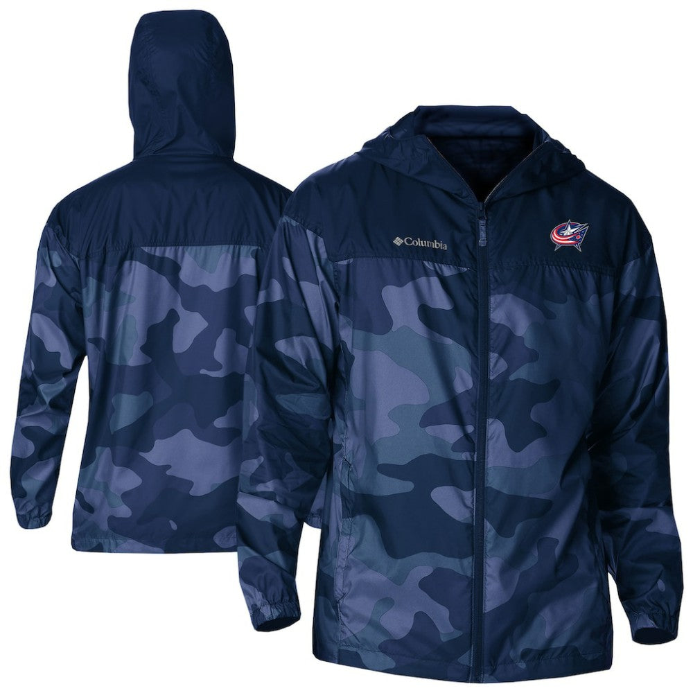 NHL Columbus Blue Jackets Columbia Camo Flash Challenger Omni-Shade Full-Zip Hoodie Windbreaker - Navy