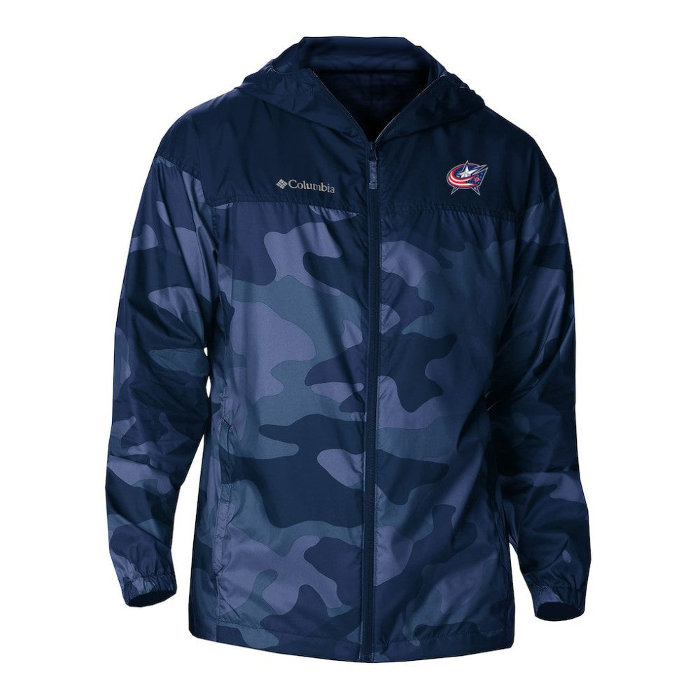NHL Columbus Blue Jackets Columbia Camo Flash Challenger Omni-Shade Full-Zip Hoodie Windbreaker - Navy