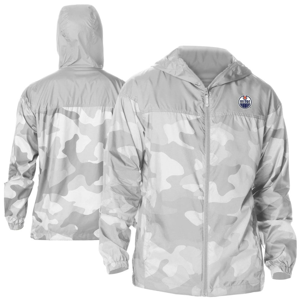NHL Edmonton Oilers Columbia Camo Flash Challenger Omni-Shade Full-Zip Hoodie Windbreaker - Gray
