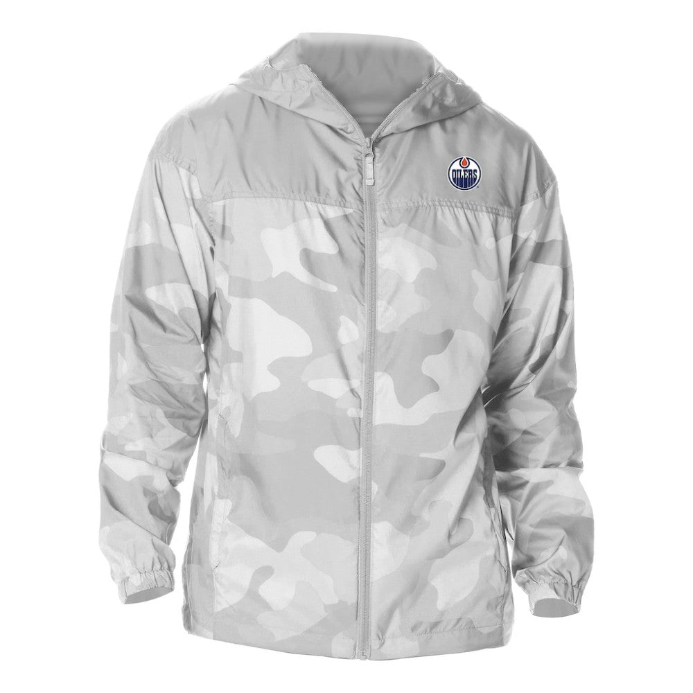 NHL Edmonton Oilers Columbia Camo Flash Challenger Omni-Shade Full-Zip Hoodie Windbreaker - Gray