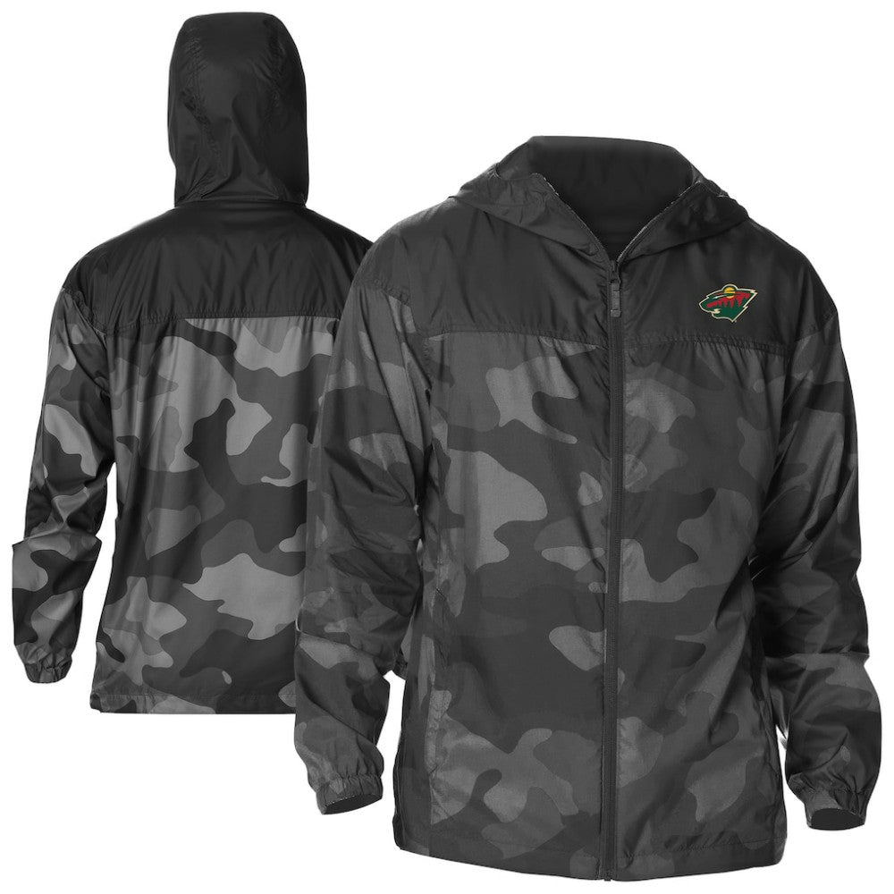NHL Minnesota Wild Columbia Camo Flash Challenger Omni-Shade Full-Zip Hoodie Windbreaker - Black