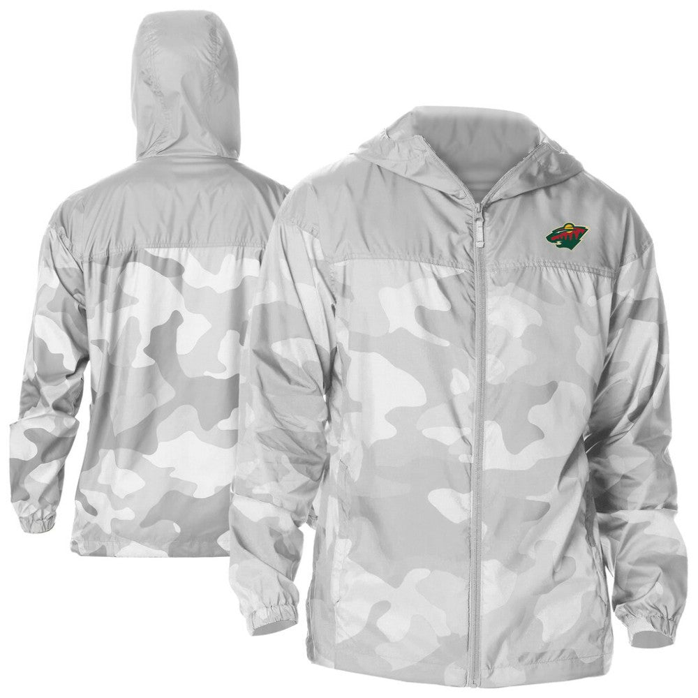 NHL Minnesota Wild Columbia Camo Flash Challenger Omni-Shade Full-Zip Hoodie Windbreaker - Gray