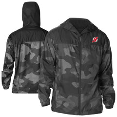 NHL New Jersey Devils Columbia Camo Flash Challenger Omni-Shade Full-Zip Hoodie Windbreaker - Black