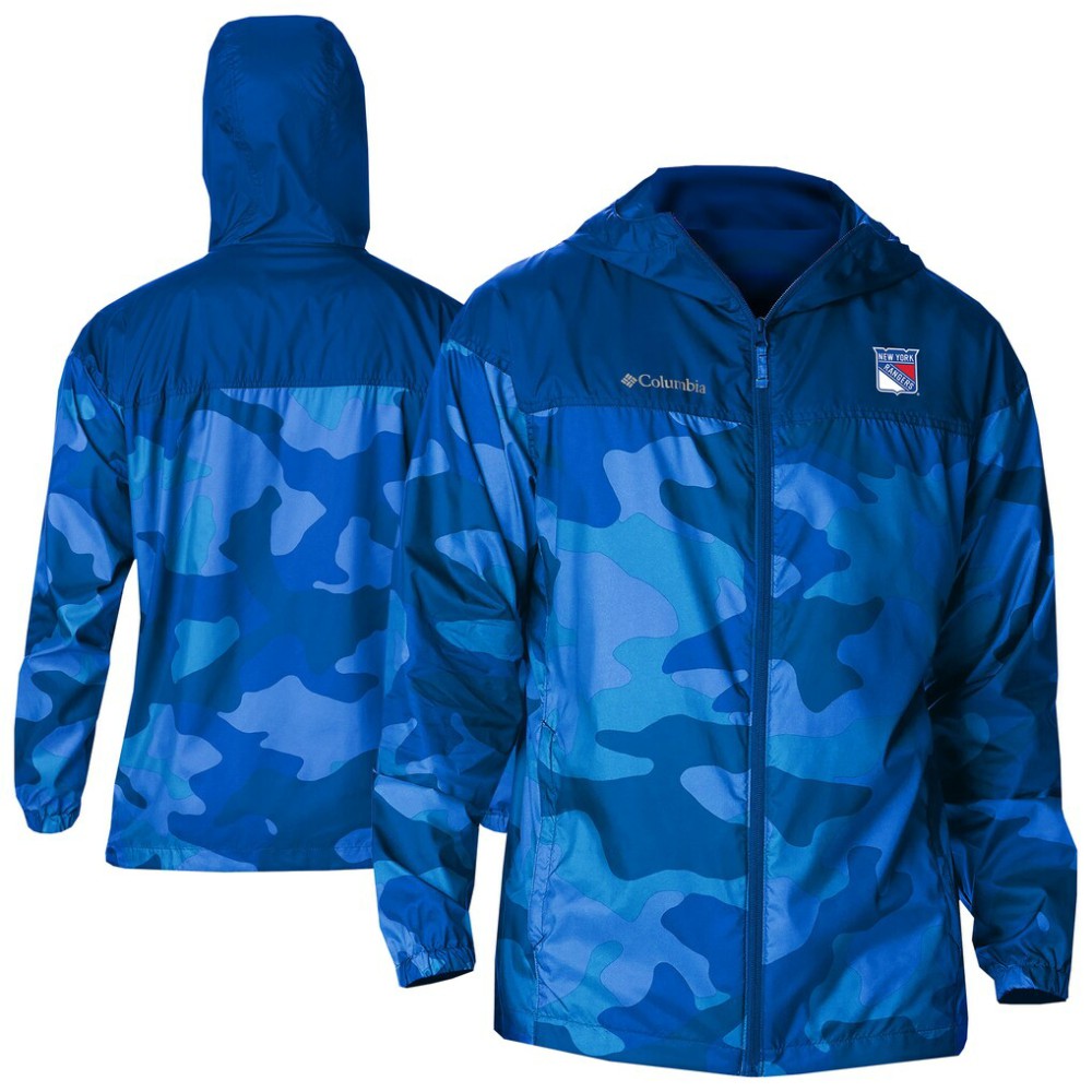 NHL New York Rangers Columbia Camo Flash Challenger Omni-Shade Full-Zip Hoodie Windbreaker - Blue