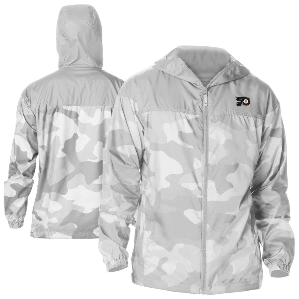 NHL Philadelphia Flyers Columbia Camo Flash Challenger Omni-Shade Full-Zip Hoodie Windbreaker - Gray