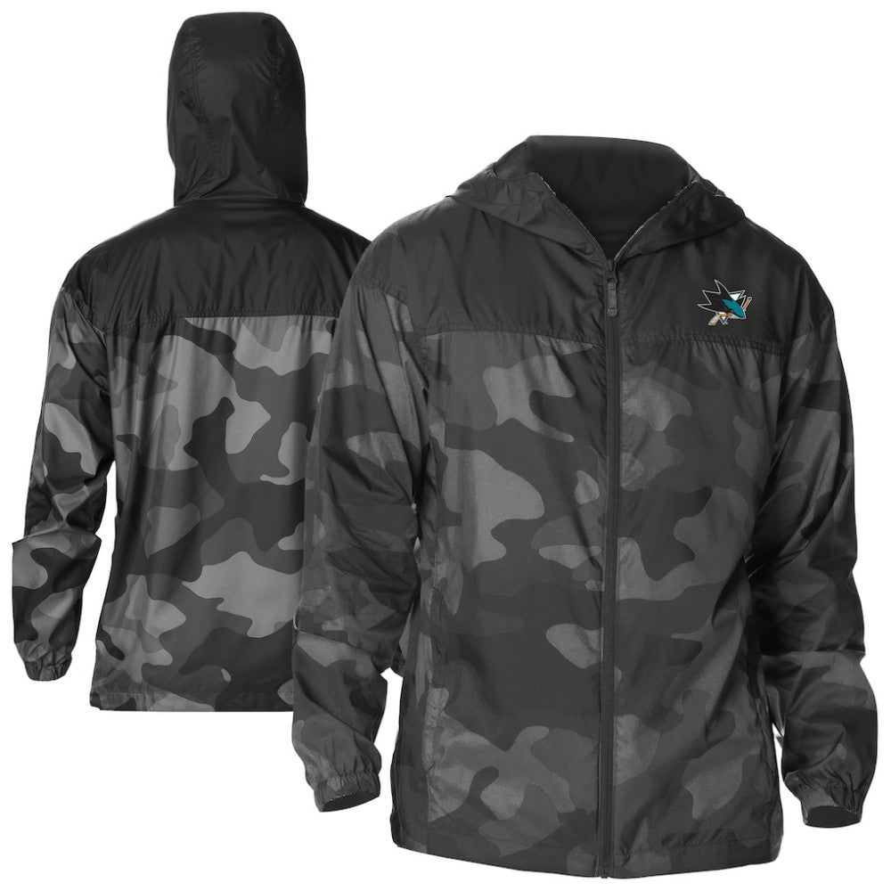 NHL San Jose Sharks Columbia Camo Flash Challenger Omni-Shade Full-Zip Hoodie Windbreaker - Black