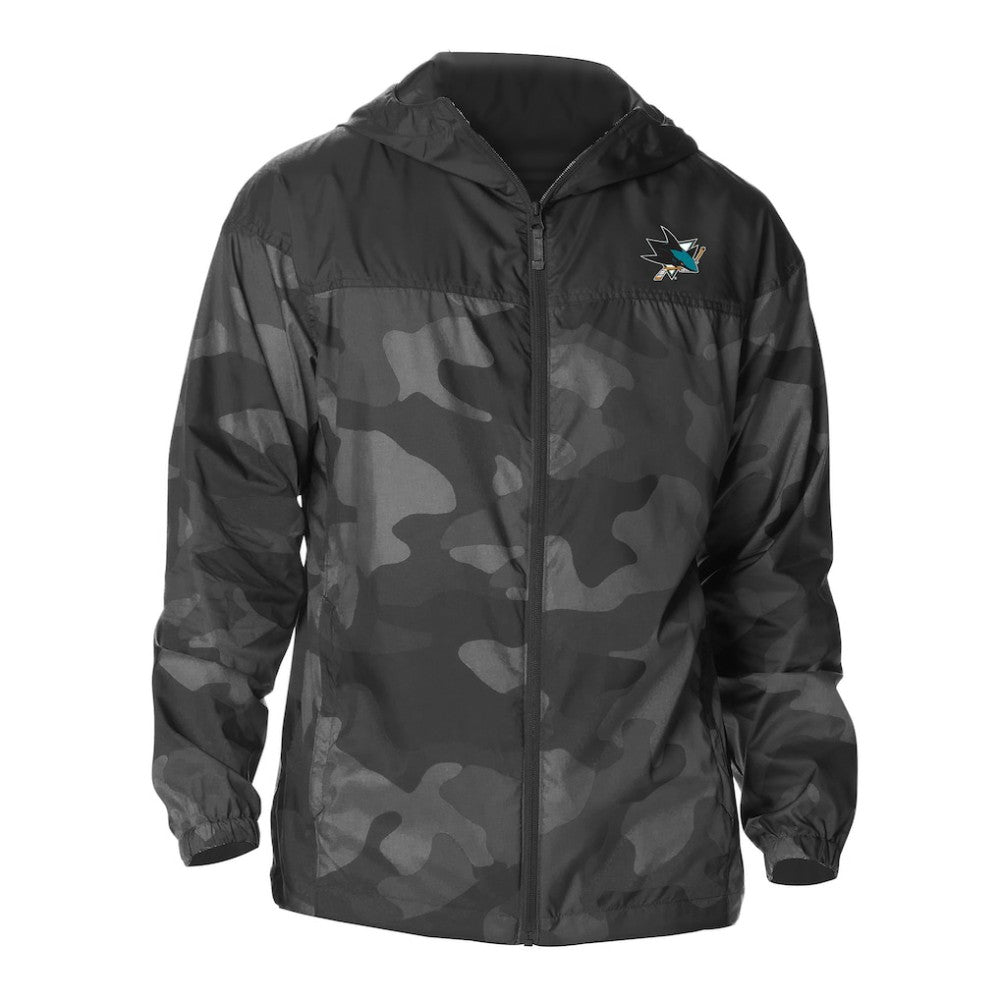 NHL San Jose Sharks Columbia Camo Flash Challenger Omni-Shade Full-Zip Hoodie Windbreaker - Black