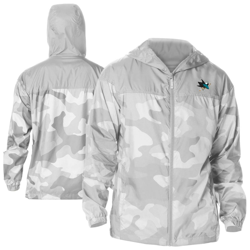 NHL San Jose Sharks Columbia Camo Flash Challenger Omni-Shade Full-Zip Hoodie Windbreaker - Gray
