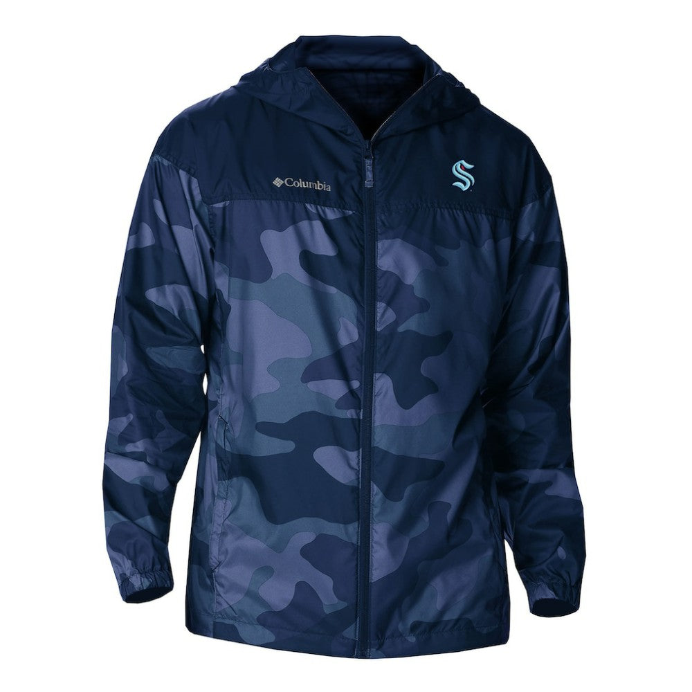 NHL Seattle Kraken Columbia Camo Flash Challenger Omni-Shade Full-Zip Hoodie Windbreaker - Navy