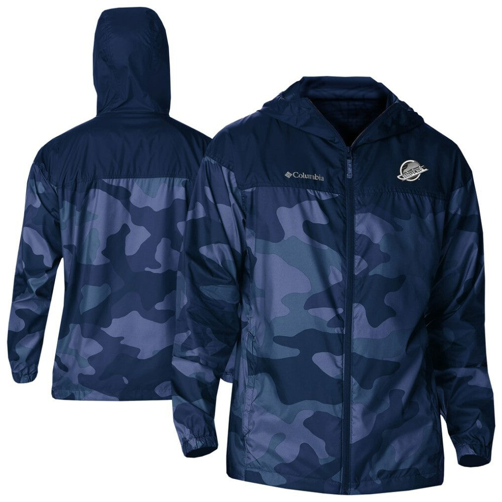 NHL Vancouver Canucks Columbia Camo Flash Challenger Omni-Shade Full-Zip Hoodie Windbreaker - Navy