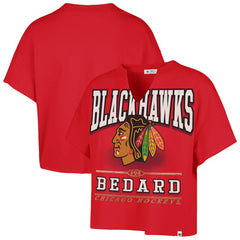 NHL Connor Bedard Chicago Blackhawks '47 Women's Elation Name & Number Oversized Notch Neck T-Shirt - Red