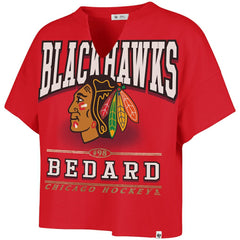 NHL Connor Bedard Chicago Blackhawks '47 Women's Elation Name & Number Oversized Notch Neck T-Shirt - Red