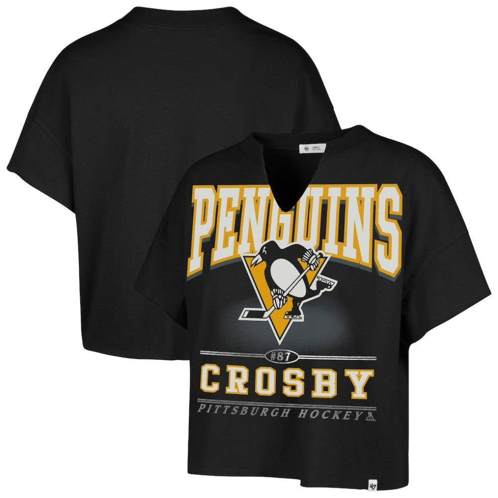 NHL Sidney Crosby Pittsburgh Penguins '47 Women's Elation Name & Number Oversized Notch Neck T-Shirt - Black