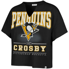NHL Sidney Crosby Pittsburgh Penguins '47 Women's Elation Name & Number Oversized Notch Neck T-Shirt - Black