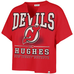 NHL Jack Hughes New Jersey Devils '47 Women's Elation Name & Number Oversized Notch Neck T-Shirt - Red