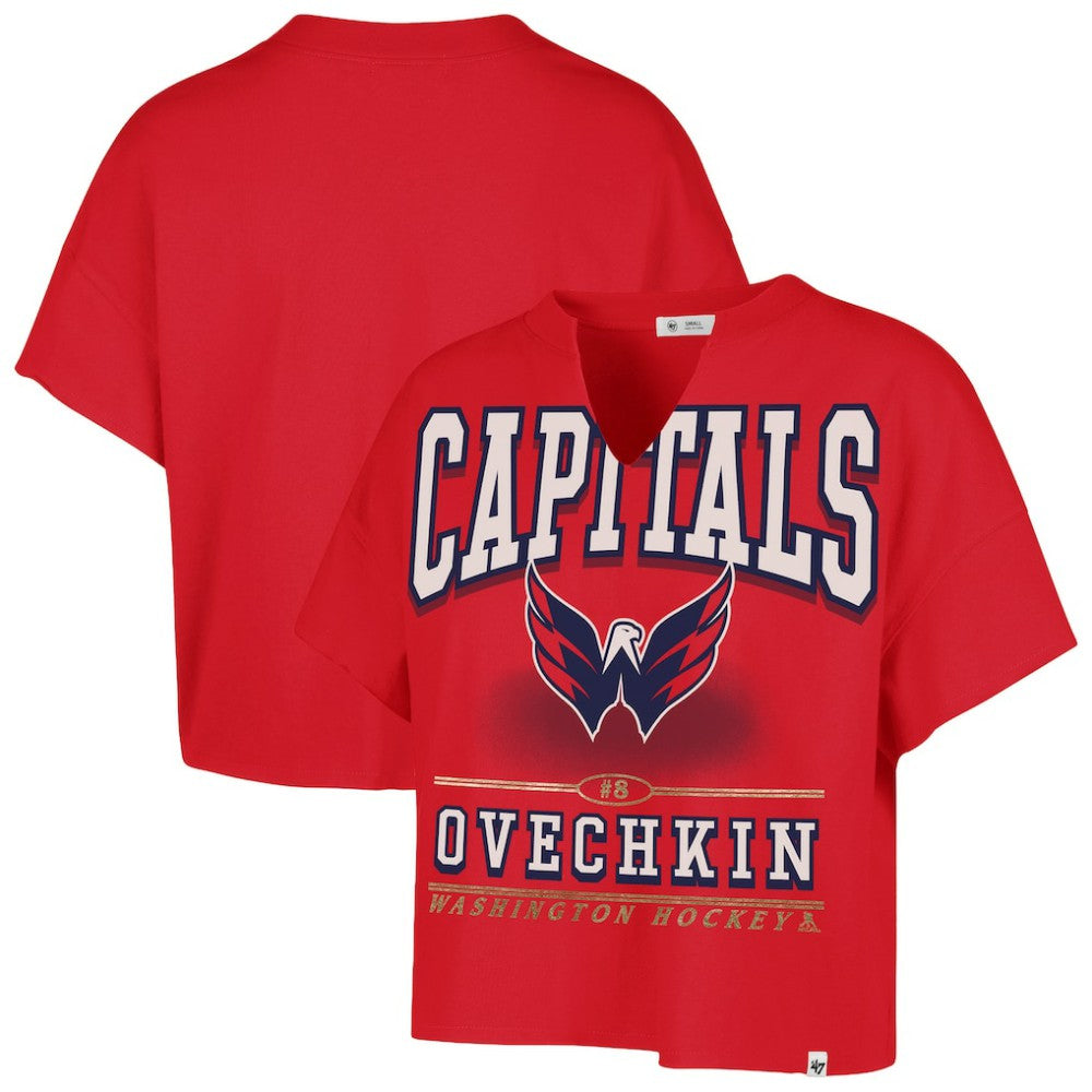 NHL Alexander Ovechkin Washington Capitals '47 Women's Elation Name & Number Oversized Notch Neck T-Shirt - Red