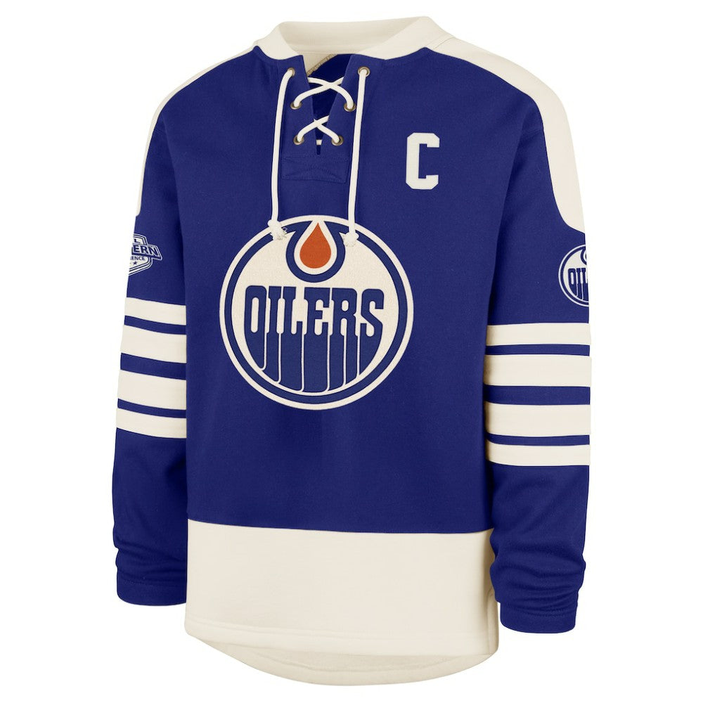NHL Connor McDavid Edmonton Oilers '47 Player Name & Number Sweep Check Eternal Lacer Sweatshirt - Royal