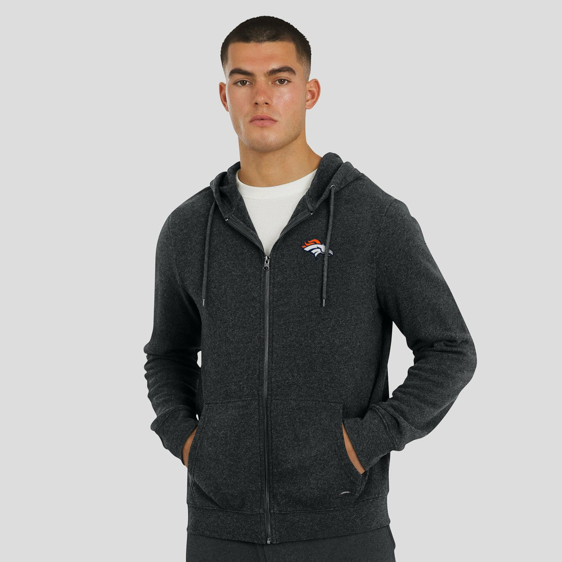Denver Broncos J. Palmer Players Lounge Tri-Blend Full-Zip Hoodie Dark Heather Gray