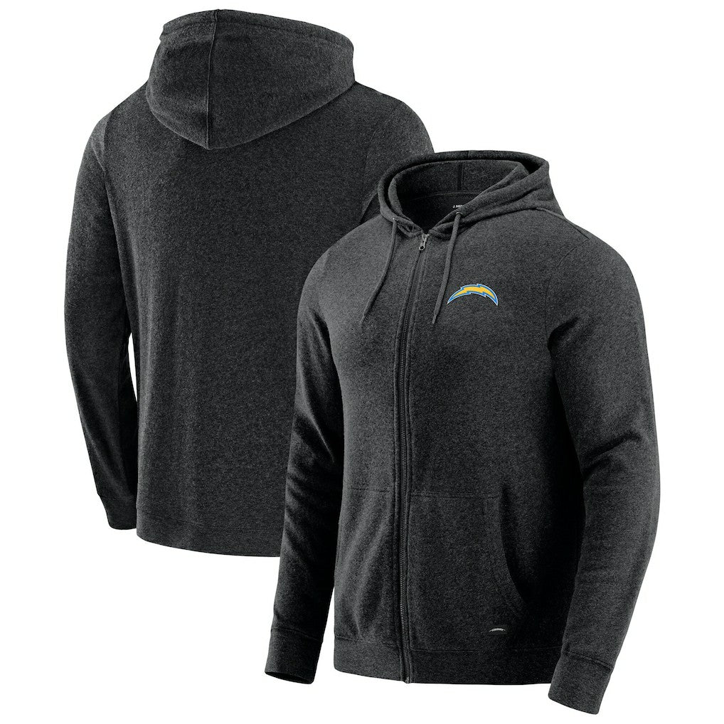Los Angeles Chargers J. Palmer Players Lounge Tri-Blend Full-Zip Hoodie Dark Heather Gray