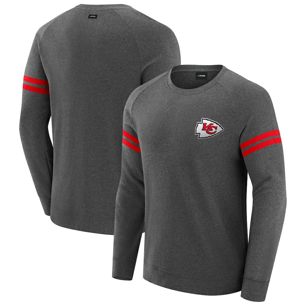 Kansas City Chiefs J. Palmer Players Lounge Raglan Tri-Blend Sweatshirt Dark Heather Gray