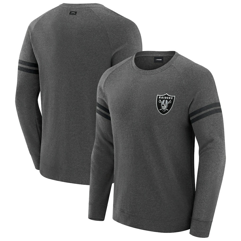Las Vegas Raiders J. Palmer Players Lounge Raglan Tri-Blend Sweatshirt Dark Heather Gray