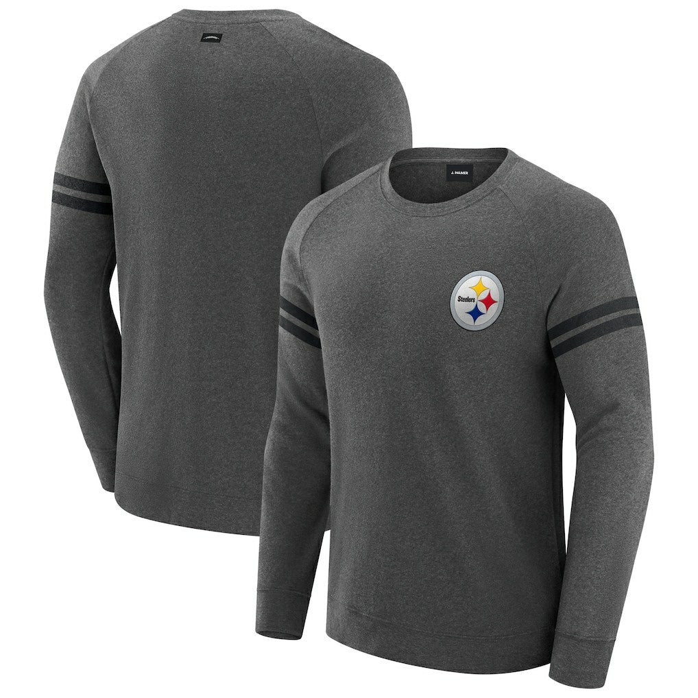 Pittsburgh Steelers J. Palmer Players Lounge Raglan Tri-Blend Sweatshirt Dark Heather Gray
