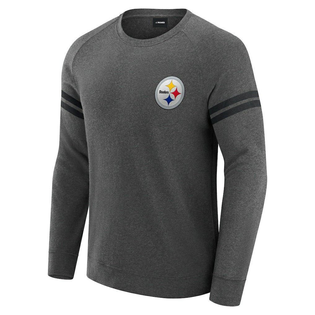 Pittsburgh Steelers J. Palmer Players Lounge Raglan Tri-Blend Sweatshirt Dark Heather Gray