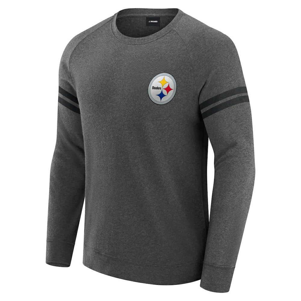 Pittsburgh Steelers J. Palmer Players Lounge Raglan Tri-Blend Sweatshirt Dark Heather Gray