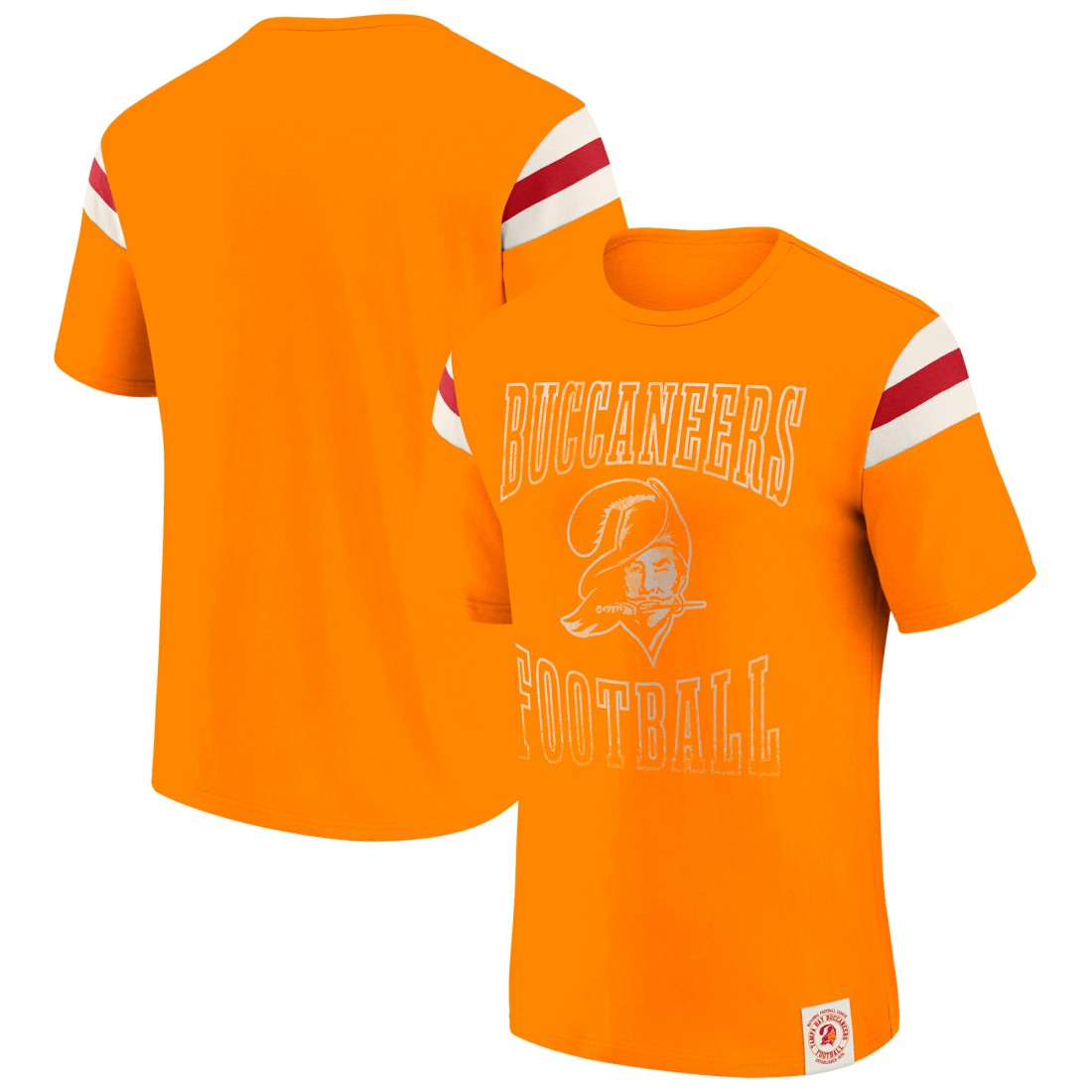 Tampa Bay Buccaneers Darius Rucker Collection Distressed Throwback Shoulder Stripe T-Shirt Orange