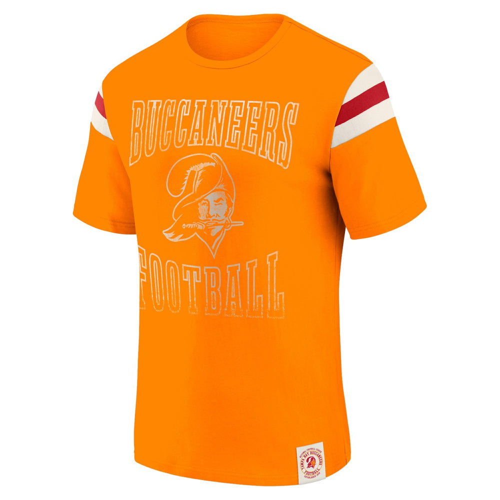 Tampa Bay Buccaneers Darius Rucker Collection Distressed Throwback Shoulder Stripe T-Shirt Orange