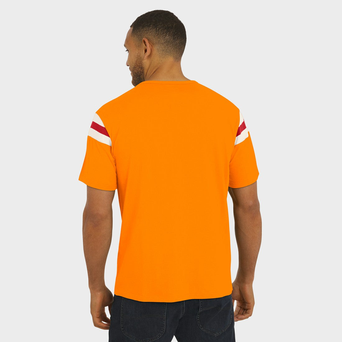 Tampa Bay Buccaneers Darius Rucker Collection Distressed Throwback Shoulder Stripe T-Shirt Orange
