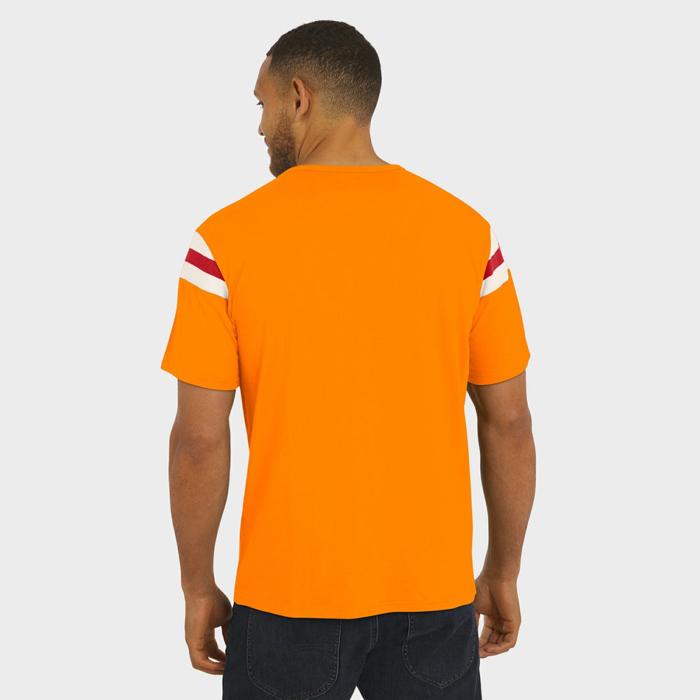 Tampa Bay Buccaneers Darius Rucker Collection Distressed Throwback Shoulder Stripe T-Shirt Orange