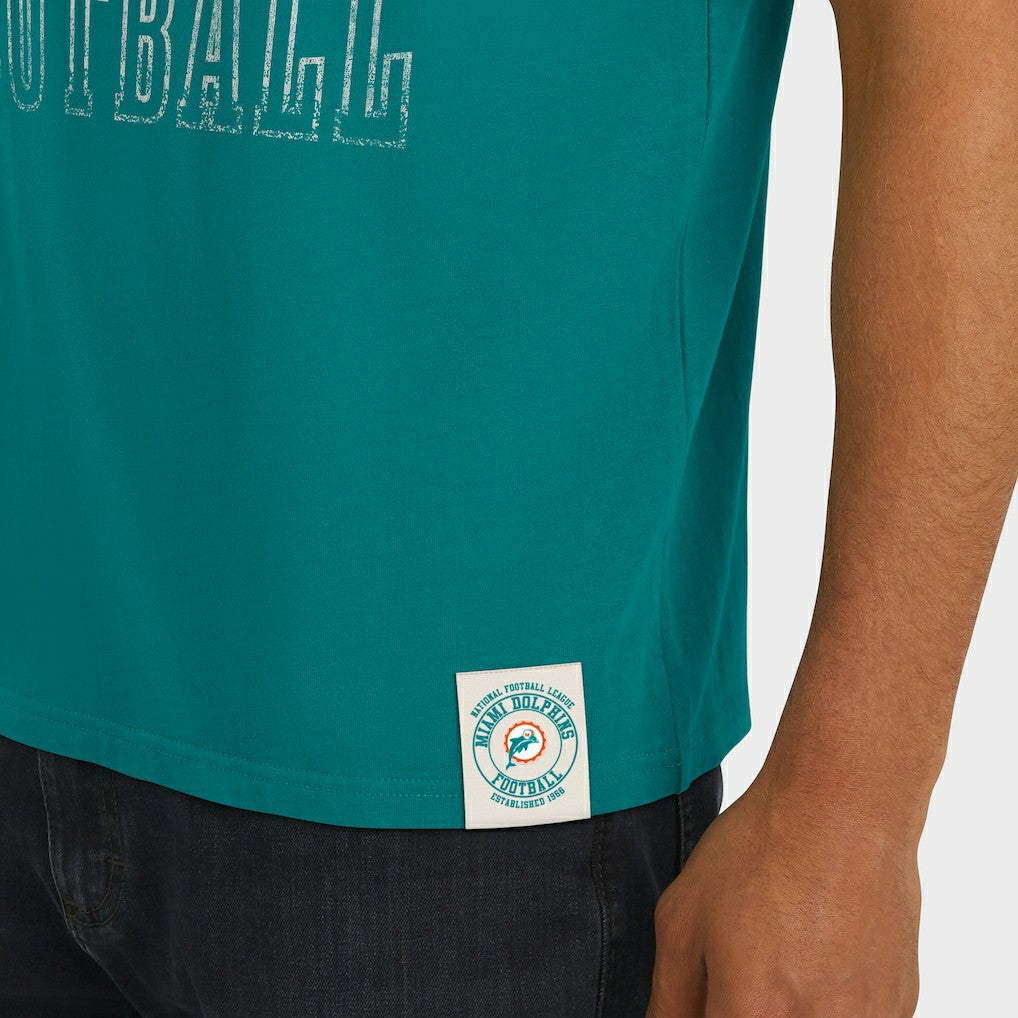Miami Dolphins Darius Rucker Collection Distressed Throwback Shoulder Stripe T-Shirt Aqua