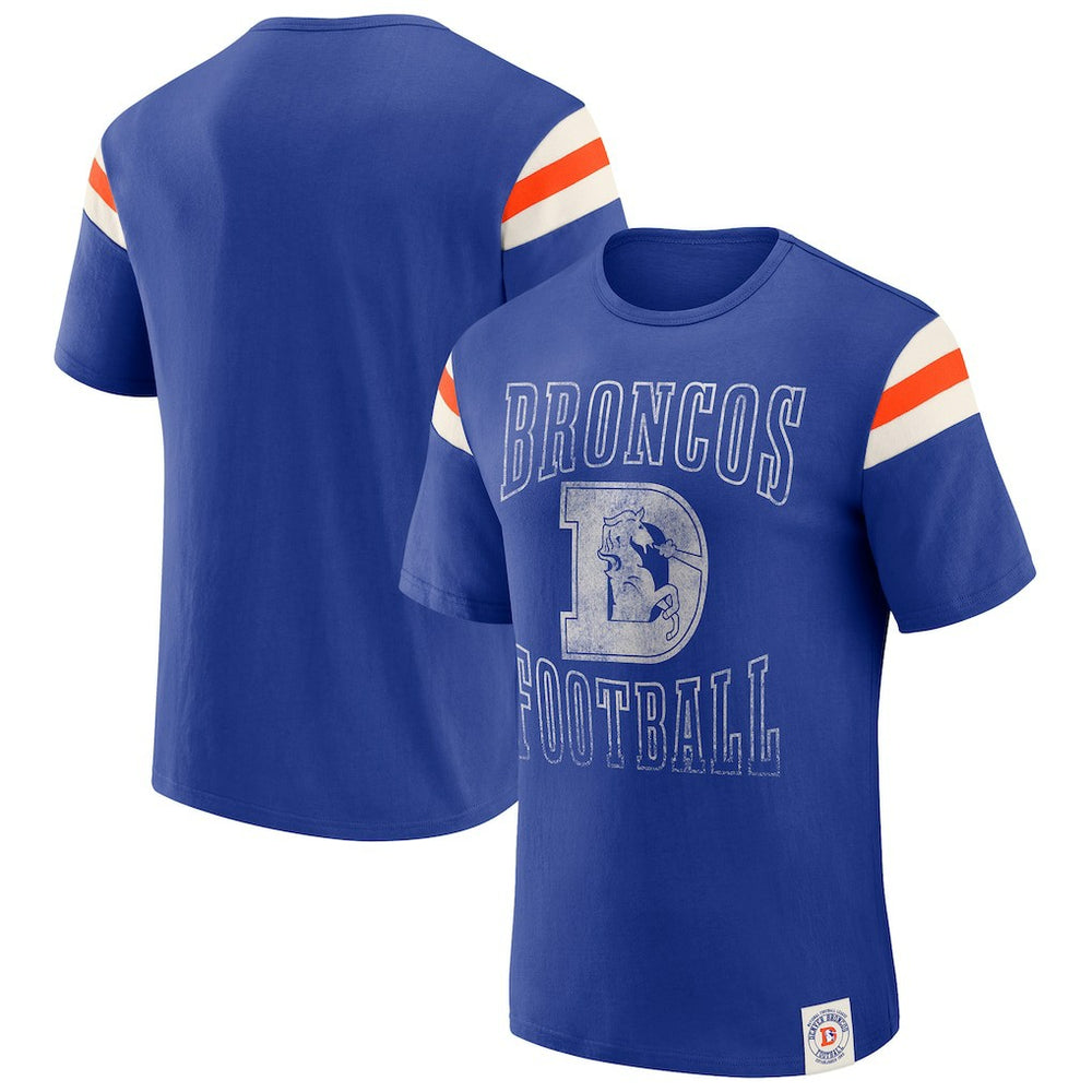 Denver Broncos Darius Rucker Collection Distressed Throwback Shoulder Stripe T-Shirt Royal