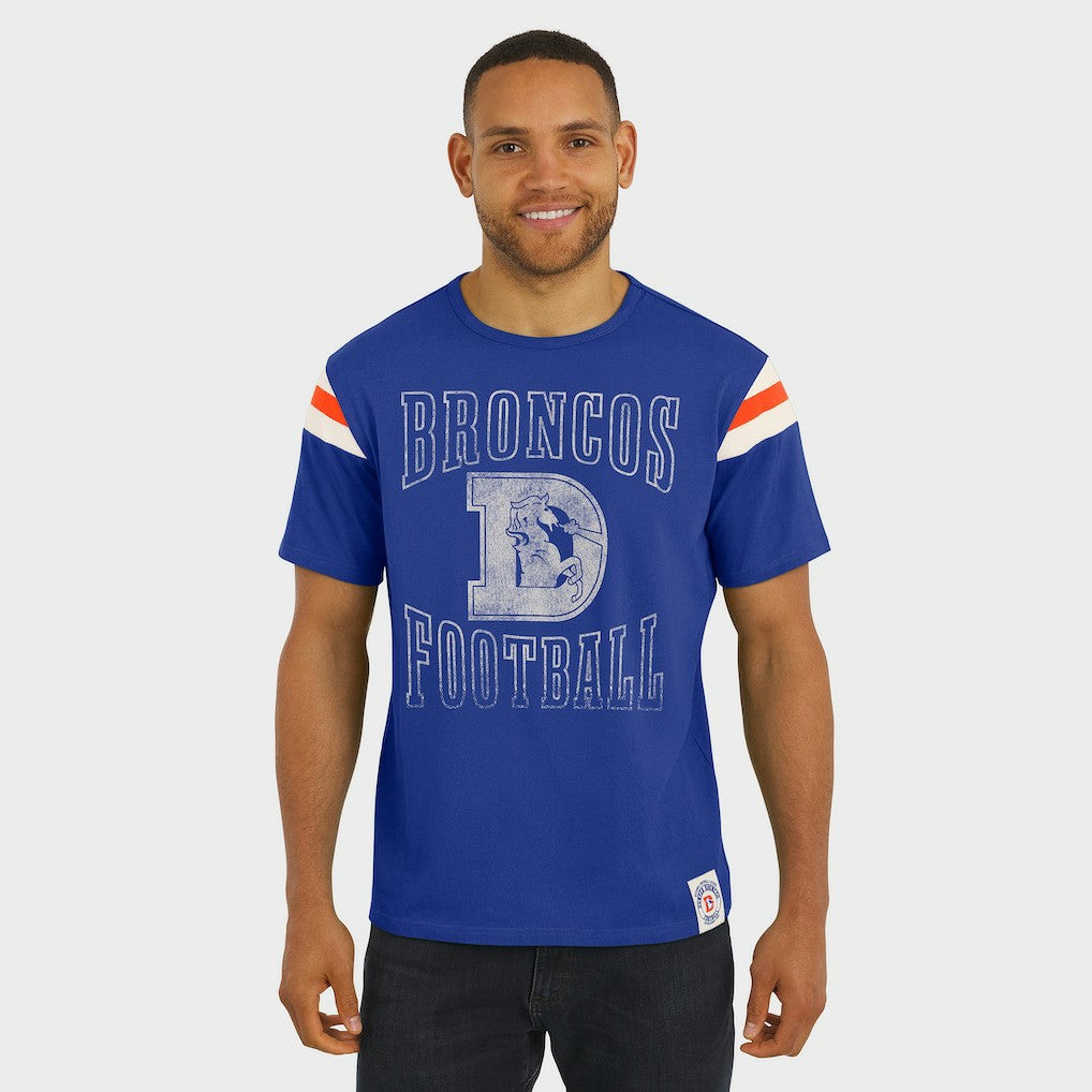 Denver Broncos Darius Rucker Collection Distressed Throwback Shoulder Stripe T-Shirt Royal
