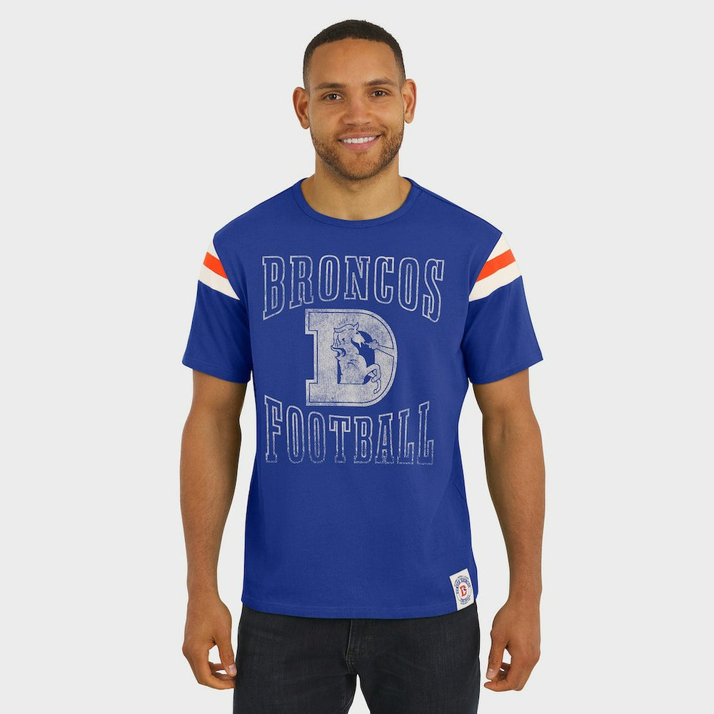 Denver Broncos Darius Rucker Collection Distressed Throwback Shoulder Stripe T-Shirt Royal
