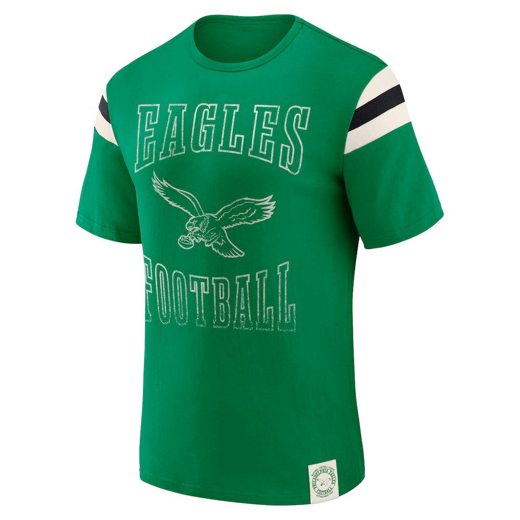 Philadelphia Eagles Darius Rucker Collection Distressed Throwback Shoulder Stripe T-Shirt Kelly Green