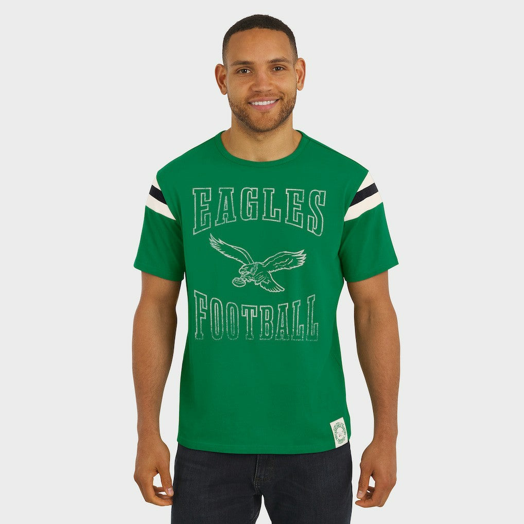 Philadelphia Eagles Darius Rucker Collection Distressed Throwback Shoulder Stripe T-Shirt Kelly Green