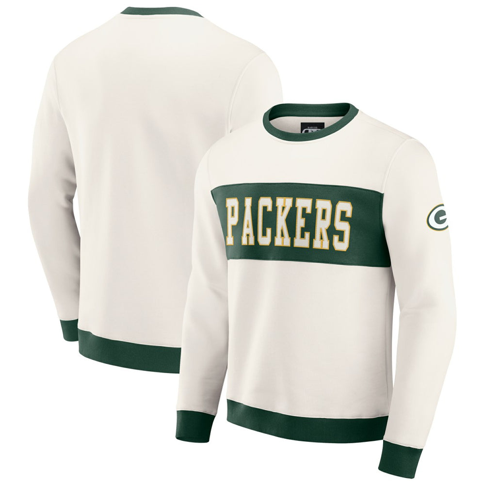 Green Bay Packers Darius Rucker Collection Colorblock Pullover Sweatshirt Cream