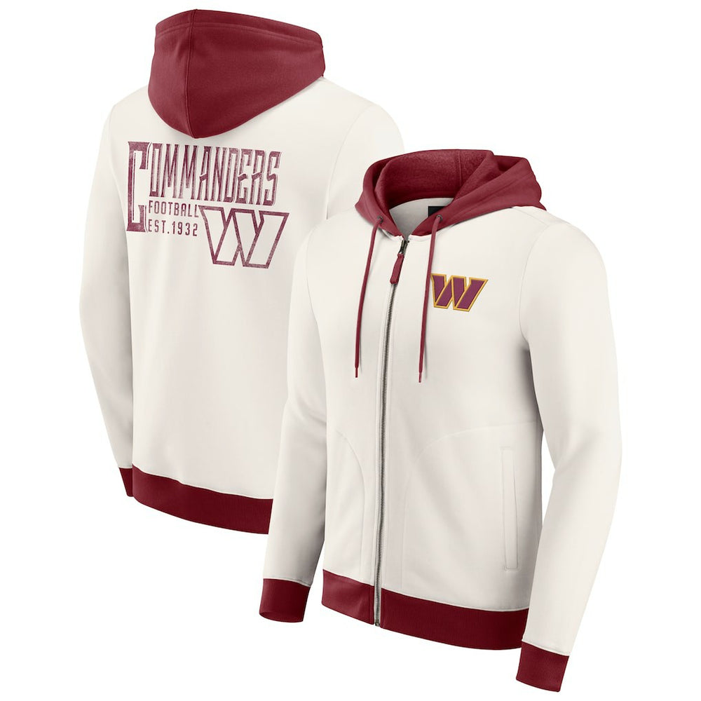 Washington Commanders Darius Rucker Collection Distressed Graphics Full-Zip Hoodie Cream
