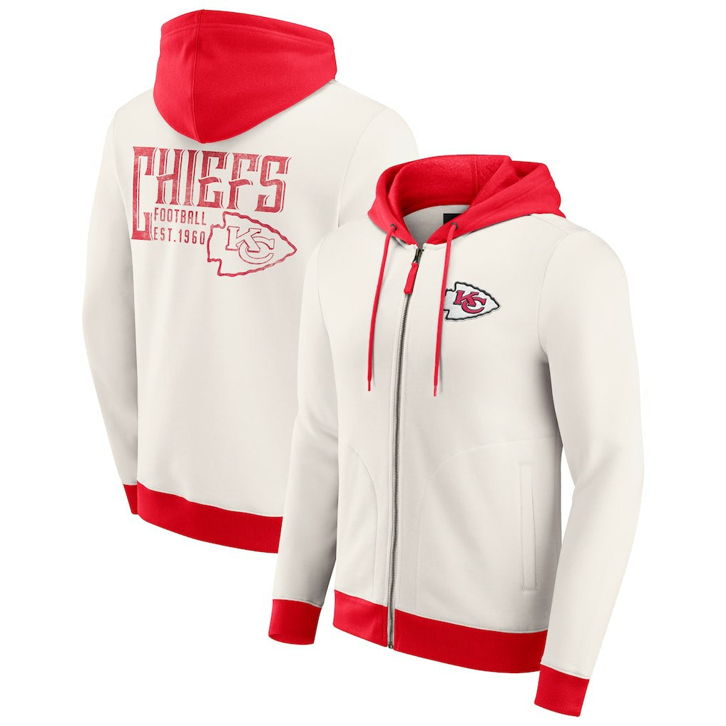 Kansas City Chiefs Darius Rucker Collection Distressed Graphics Full-Zip Hoodie Cream