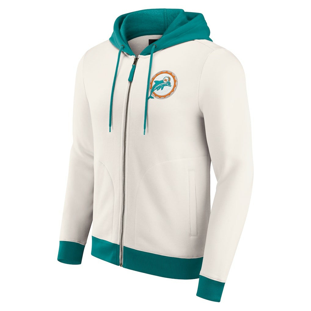 Miami Dolphins Darius Rucker Collection Distressed Graphics Full-Zip Hoodie Cream