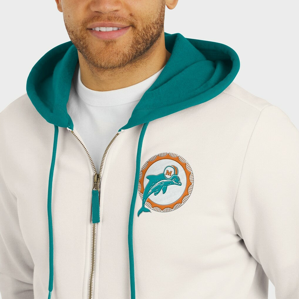 Miami Dolphins Darius Rucker Collection Distressed Graphics Full-Zip Hoodie Cream
