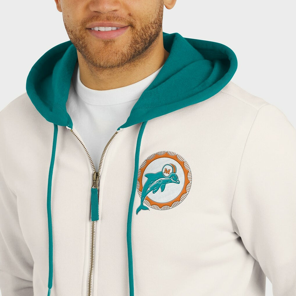Miami Dolphins Darius Rucker Collection Distressed Graphics Full-Zip Hoodie Cream