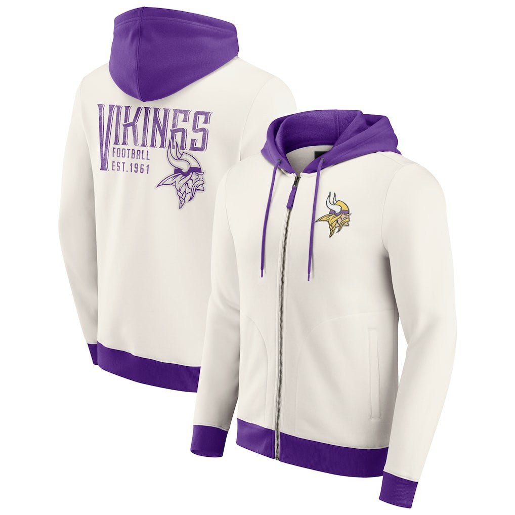 Minnesota Vikings Darius Rucker Collection Distressed Graphics Full-Zip Hoodie Cream