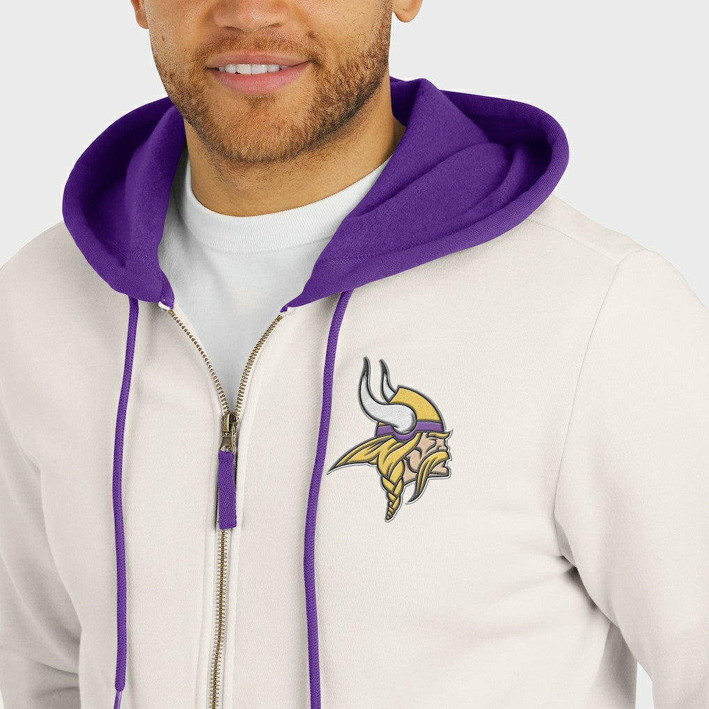 Minnesota Vikings Darius Rucker Collection Distressed Graphics Full-Zip Hoodie Cream