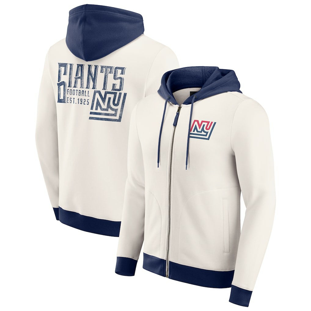New York Giants Darius Rucker Collection Distressed Graphics Full-Zip Hoodie Cream