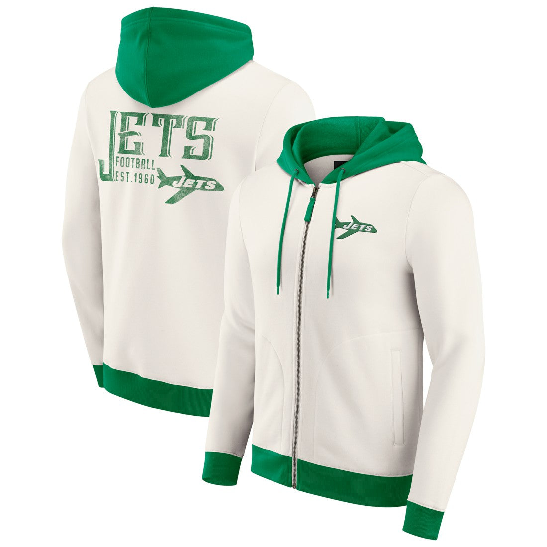New York Jets Darius Rucker Collection Distressed Graphics Full-Zip Hoodie Cream