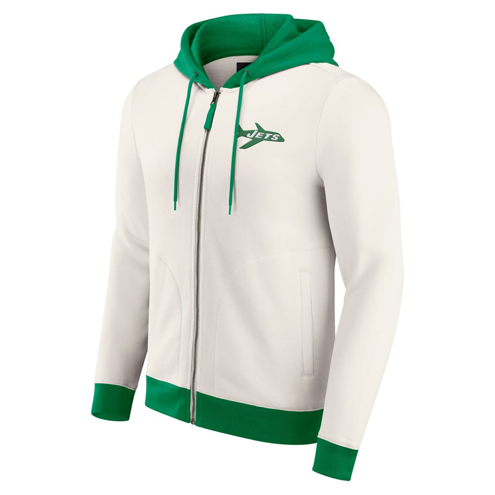 New York Jets Darius Rucker Collection Distressed Graphics Full-Zip Hoodie Cream