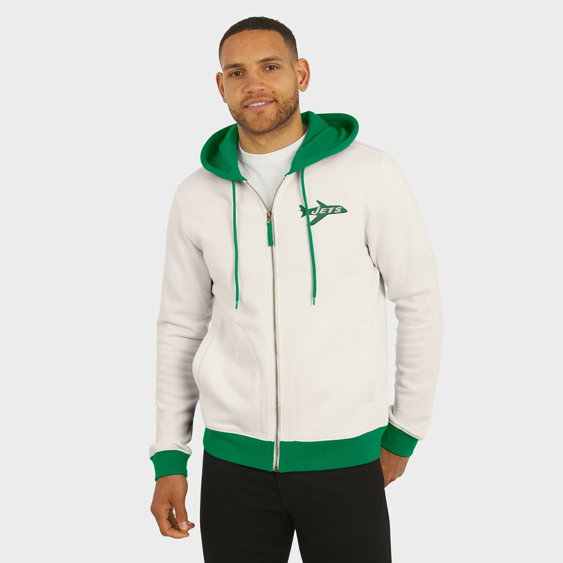 New York Jets Darius Rucker Collection Distressed Graphics Full-Zip Hoodie Cream